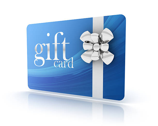 "3D Rendering, gift card with bright silver ribbon."